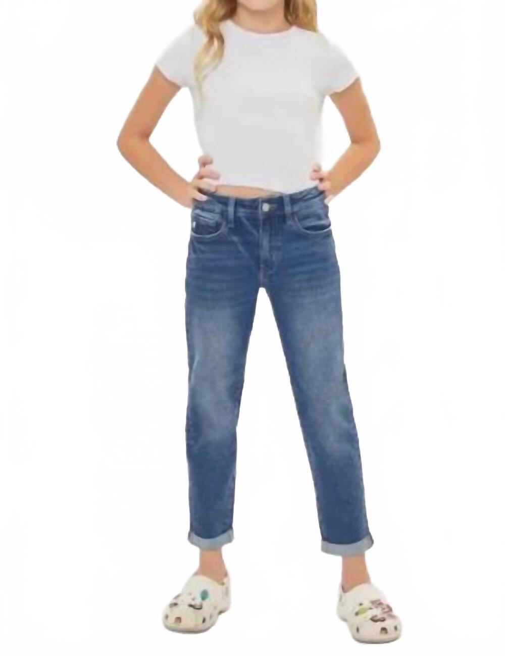 NEW KANCAN kids mini mom jeans in medium stone wash